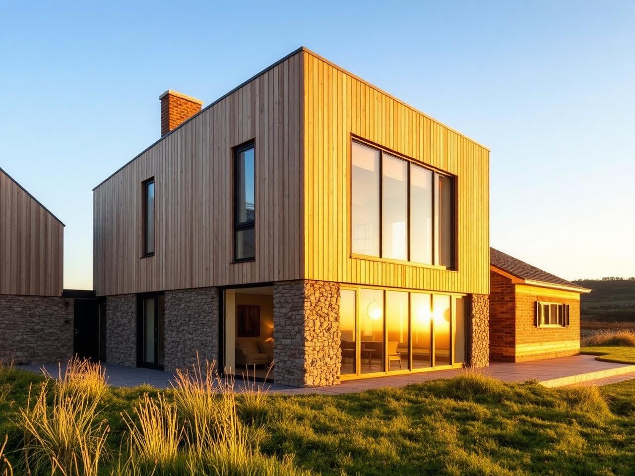 Contemporary bespoke Cornish new build home with timber cladding and stone