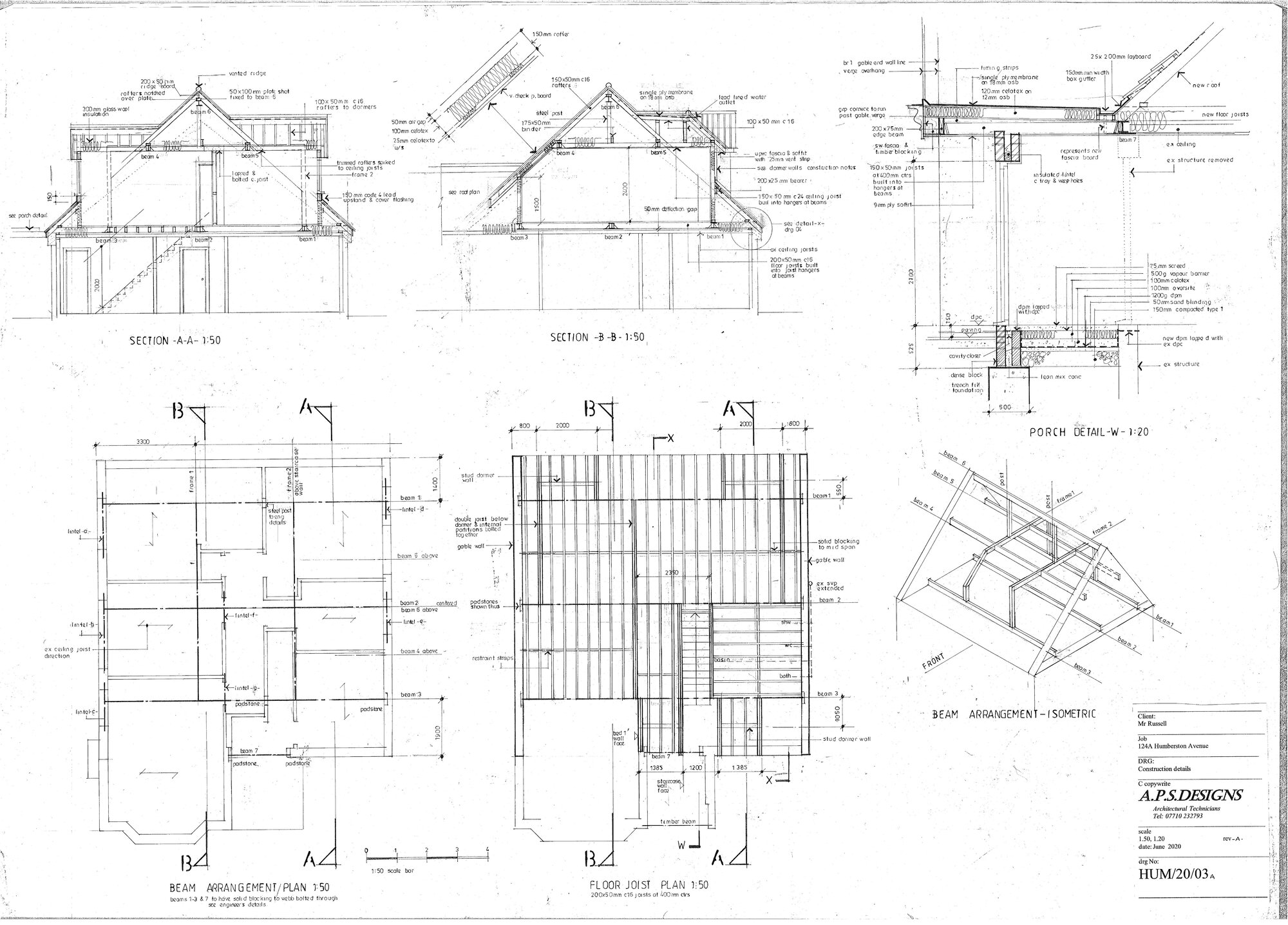 Sample building regulations drawing — roof sections and construction details by Trademark Designs